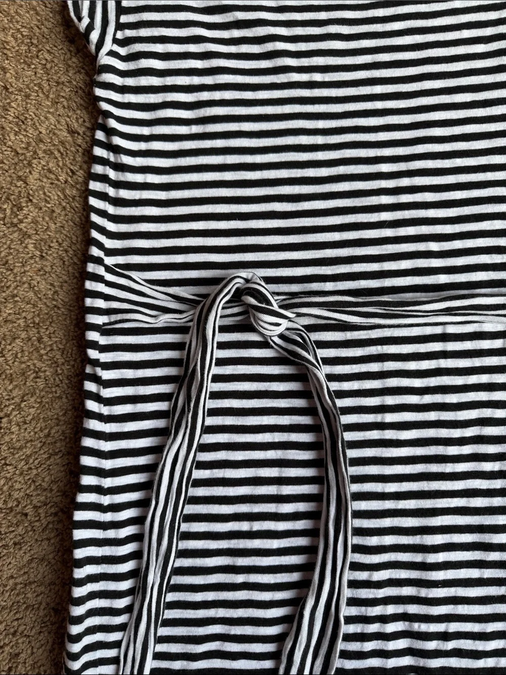 J. Crew Black and White Striped Mini Dress with Waist Tie